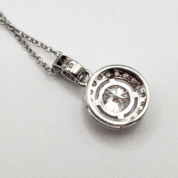 RESERVED 1.5 ct Moissanite 925 Sterling Silver Pendant and Chain Halo Necklace - Picture 8 of 10